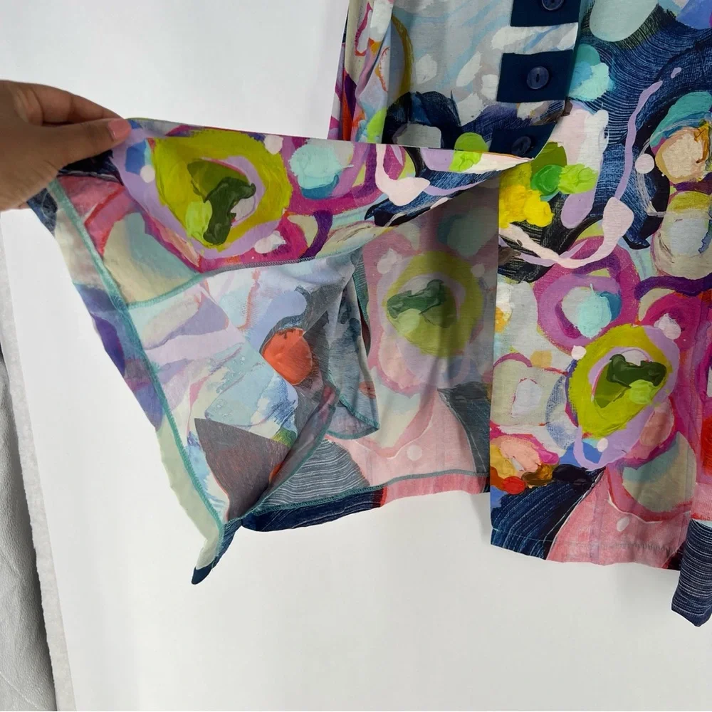 Claire Desjardins Colorful‎ Abstract Sleeveless Button Front Tunic Lagenlook - Picture 7 of 16